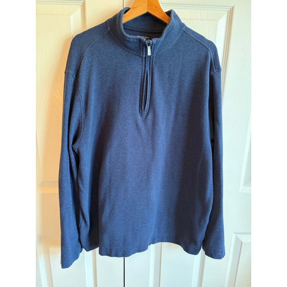 Van Heusen Never Tuck Mens XL Blue Quarter Zip Pullover Textured Knit Sweater